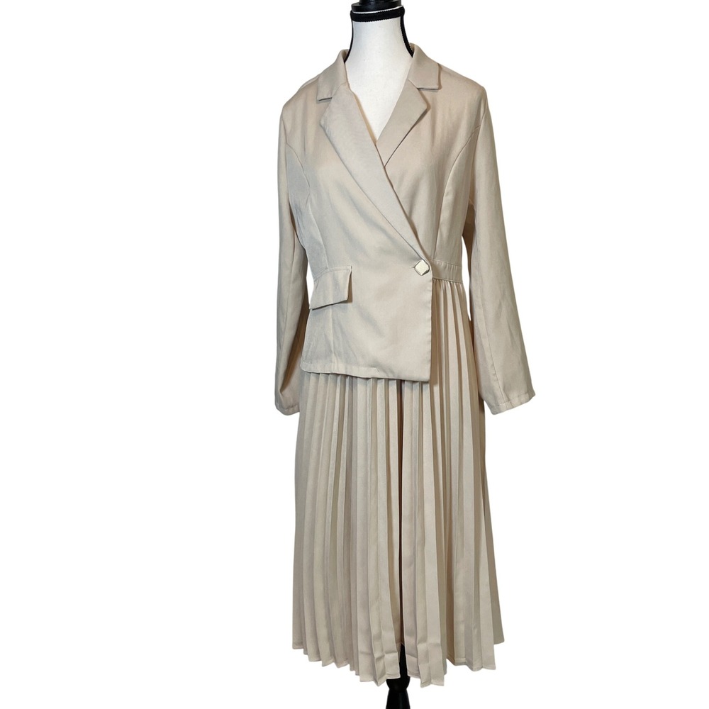 Fashion Crown Womens Pleated Dress Elegant Career Classic Neutral Office Large‎